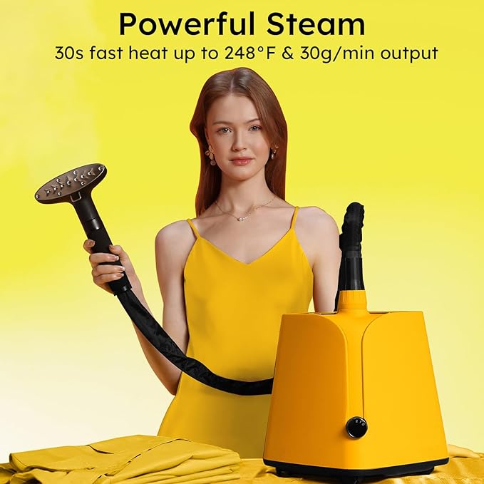 Colorful Standing Garment Steamer for Clothes, 2000W Professional Hanging Clothing Steamer with Stand, Commercial Cloth Fabric Steamers with 1.8L Water Tank for 45min Steaming, Lemon