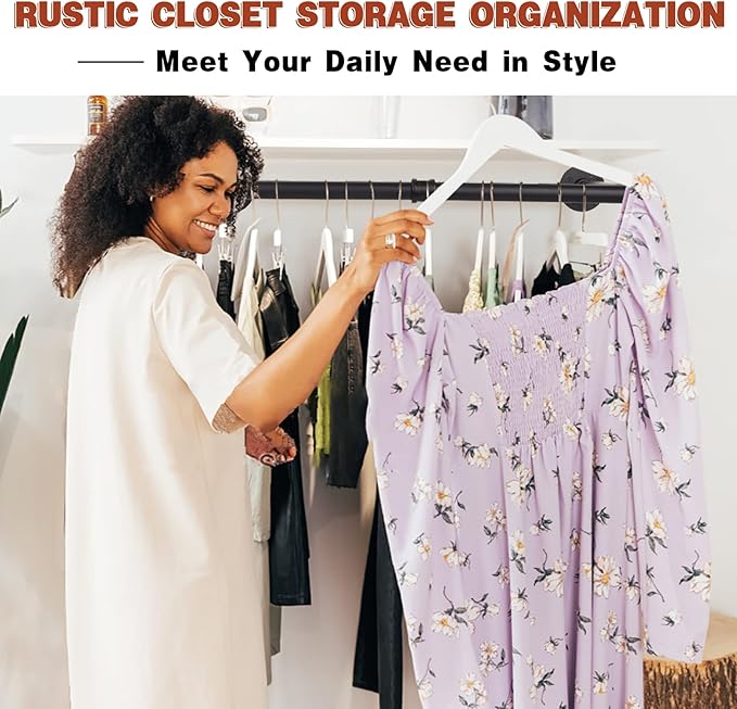 Wall Mounted Clothes Rack - 54"Industrial Pipe Clothing Garment Rack, Space - Saving Heavy Duty Detachable Black Iron Clothes Hanger Pole, Multi-Purpose Hanging Rod for Closet Storage, 2 Base