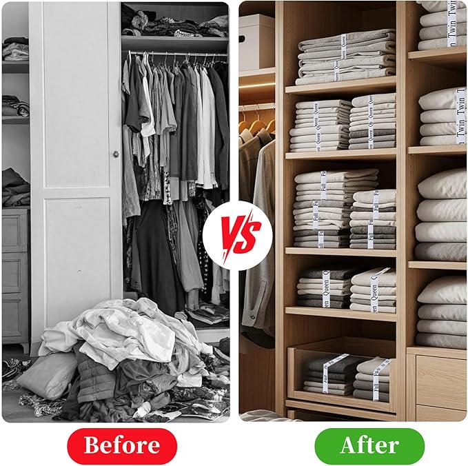 20PCS Bed Sheet Organizer Bands, Storage Labels and Sheet Keepers for Linen Closet - Elastic Bedding Straps for Foldable Bedsheet, Pillow Case, Duvet