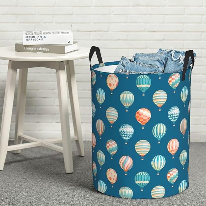 Cute Hot Air Balloons Round Laundry Hamper Storage Basket Toys Clothes Organizer Bin For Home Bathroom Bedroom Dorm Nursery, 62l