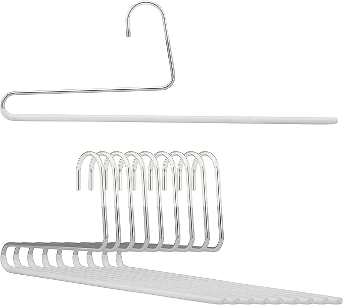 Mawa by Reston Lloyd Reverse Hook Trouser Series Non-Slip Space-Saving Clothes Hanger with Single Rod for Pants, Style KH/35U, Set of 10, White
