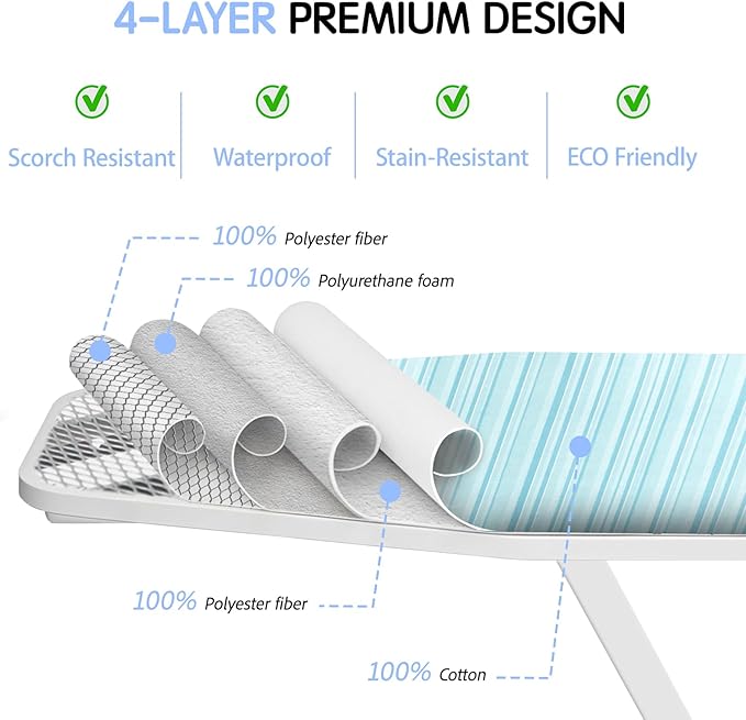 BNDX 18"x49" Ironing Board Cover for Mom – Green Stripes, Thick Padding with Bongee Cord & Dual Buckles, Stain & Scorch Resistant, Easy Installation