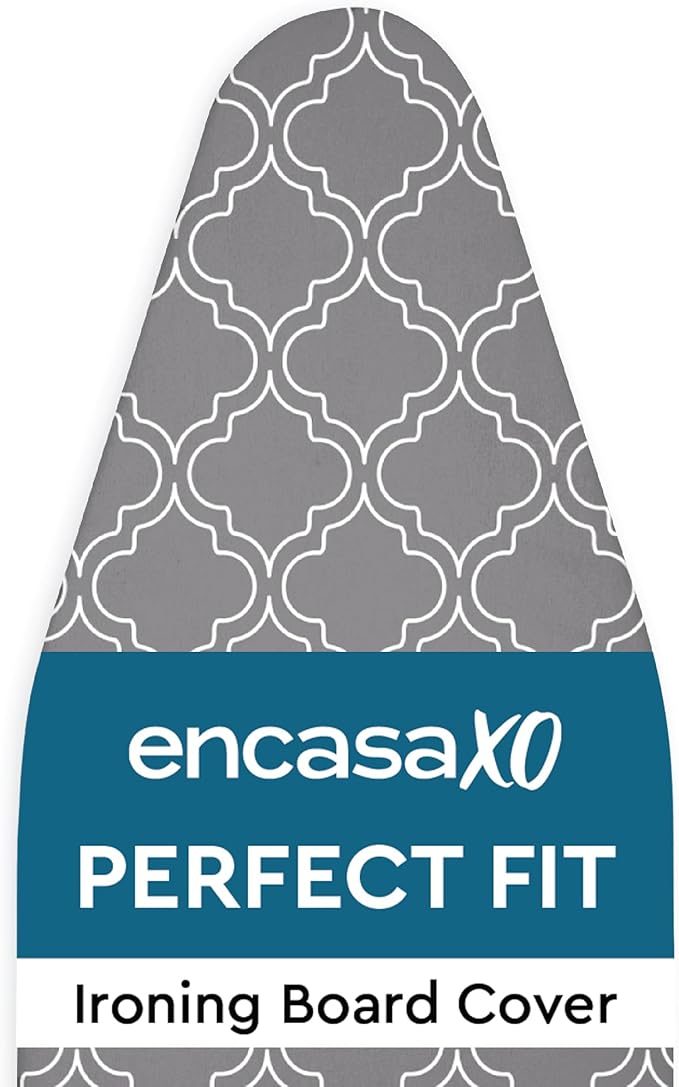 Encasa XO Ironing Board Cover and Pad 54"x18" - Thick 3mm Felt Padding, Drawstring Tightening & Lock, Easy Fit, Scorch & Stain Resistant, Fits X-Large Ironing Board - Grey Tiles