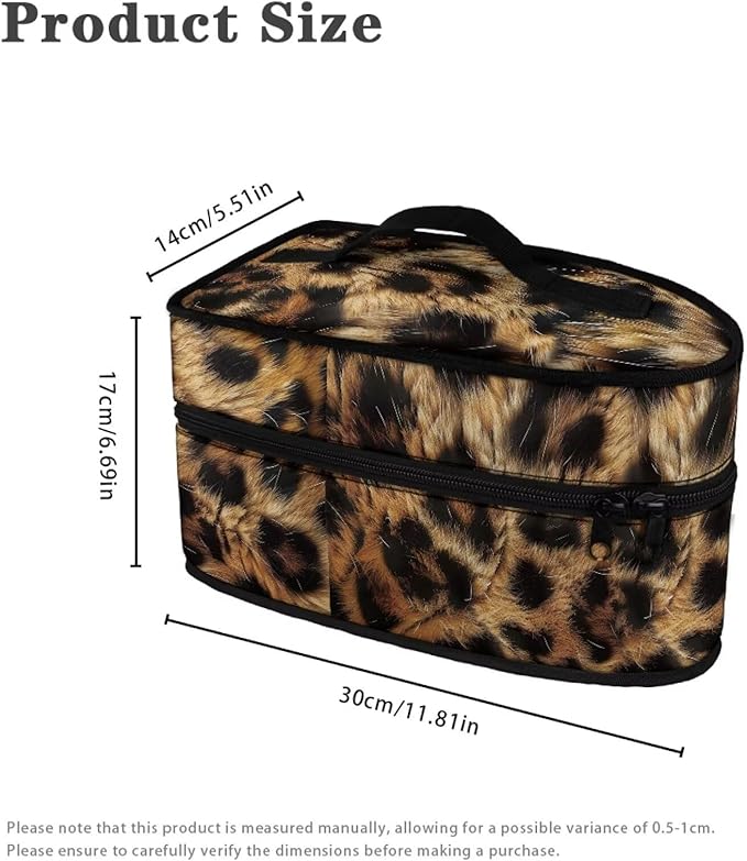 Leopard Print Clothes Iron Storage Case Fits for Accessories Travel Irons Handheld Decorative Iron Storage Bag with Smooth Zipper