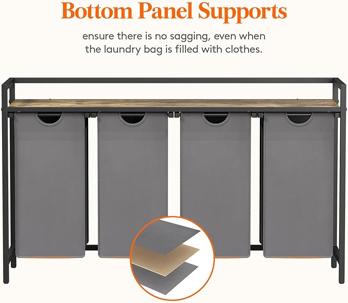 Lifewit Laundry Hamper 4 Section, 168L Pull out Laundry Clothes Basket Organizer with Large Top Shelf and 4 Removable Bags and Handles for Laundry Room Bedroom Bathroom, Gray with A Shelf