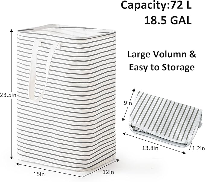 70L Freestanding Laundry Hamper, Collapsible Waterproof Clothes Basket with Easy Carry Long Handle, Washing Bag for Clothes, Toys (2 Pack, Grey)