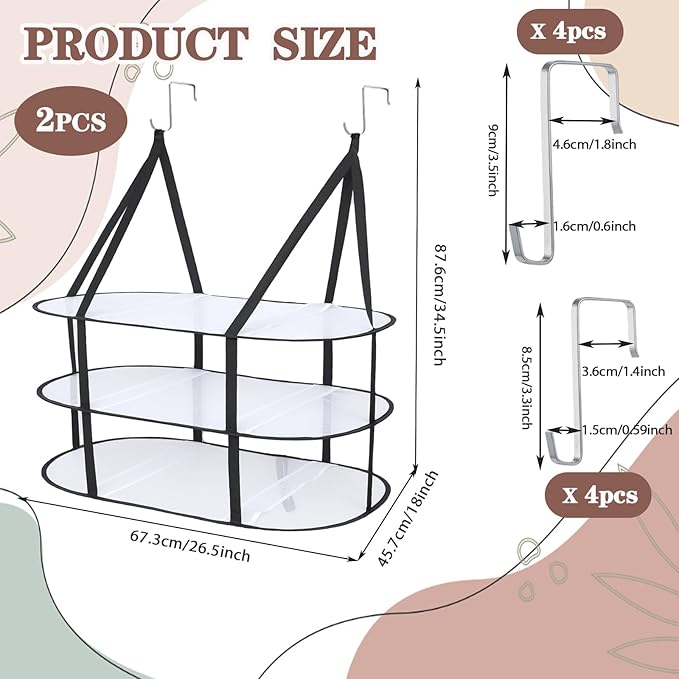 CINPIUK 2 Pcs 3-Tier Upgrade Sweater Drying Rack Over The Door, Foldable Mesh Hanging Dryer Flat with Hooks, Large Breathable Laundry Drying Hanger, Clothes Lay Flat Dryer for Dorms Bathrooms
