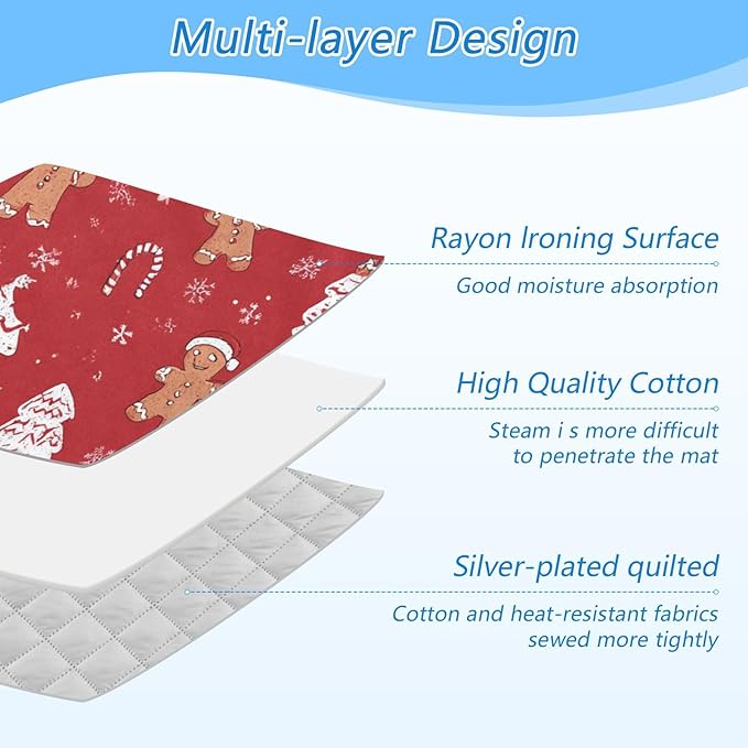 Ironing Mat Pad for Table Portable Travel Iron Blanket Ironing Board Covers Pressing Mat Heat Press Pads 27.6x47.2 Inches Gingerbread Christmas Tree47