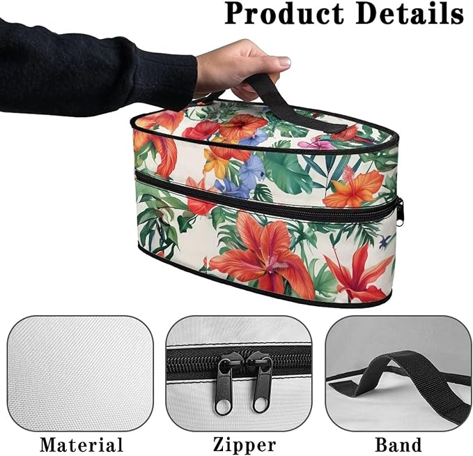 Tropical Flower Print Steam Iron Case Portable Travel Steamer Bag Zipper Closure Steam Iron Holder