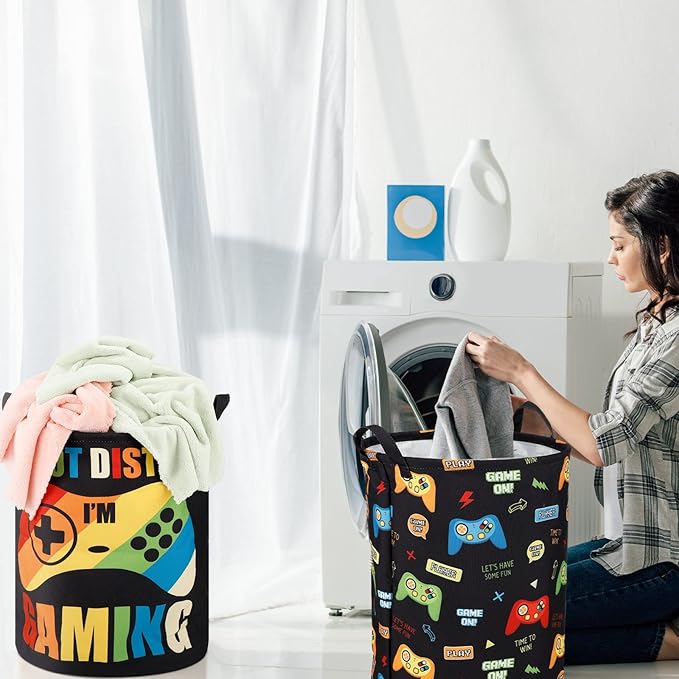 Zhehao 2 Pcs Gamer Laundry Basket Boys Kids Laundry Hamper Gamer Room Decor Gaming Storage Basket Hamper Clothes Organizer Nursery Toy Storage Bin for Easter Gifts Bedroom Bathroom Decoration(Classic)