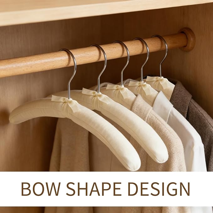10 Pack Anti Slip Padded Hangers, 17 Inch Beige Cushioned Hangers with Sponge Shoulder Pads for Coat, Sweater and Wedding Dress