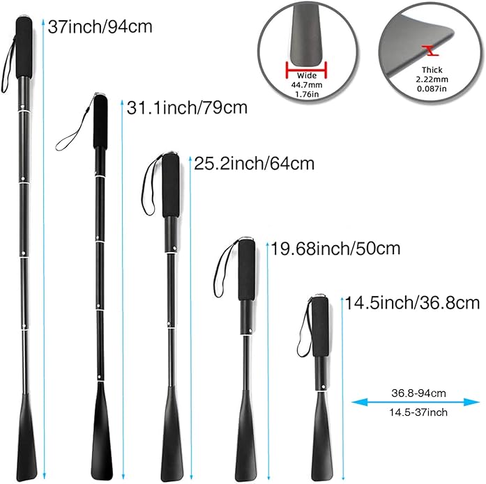 JJDPARTS Shoe Horn Long Handle,14.5"-37" Retractable Shoe Horn,Aluminum Shoe Horn For Men Women Kids Seniors