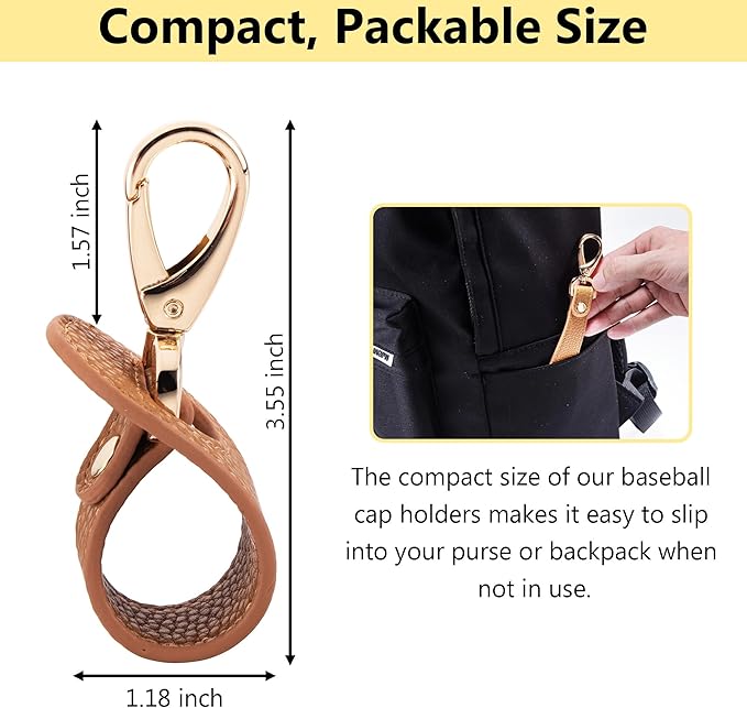 BAREFOOT CARIBOU Hat Clip for Travel, Hands-Free Bag, Backpack, Purse, and Hiking Gear Clip-on Holder Strap for Baseball, Snapback, and Ponytail Caps