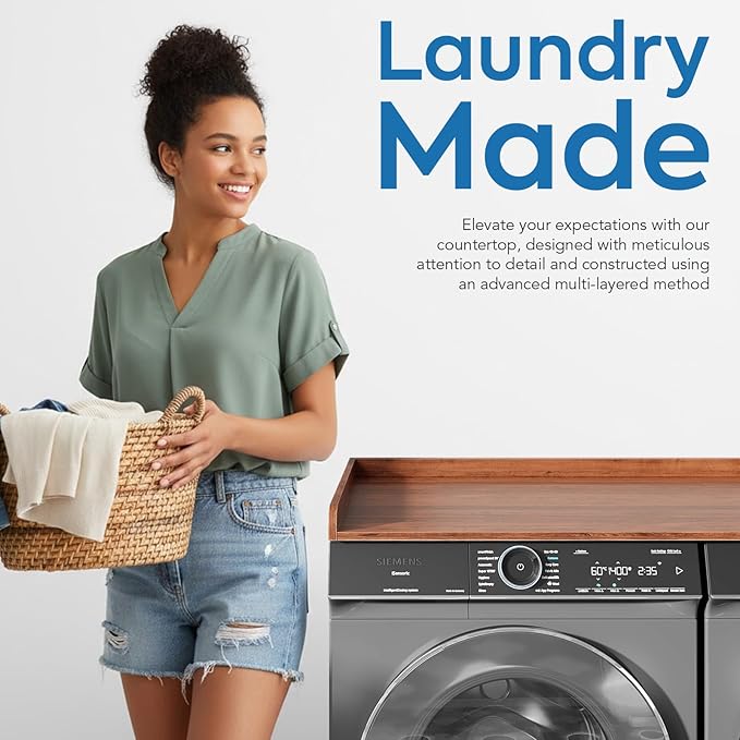 Washer and Dryer Countertop 54" x 27.5" with Heat-Resistant Ironing Mat, Laundry Room Folding Table for Front Load Machines, Non-Slip Pads Included, Scratch-Proof Laundry Topper, Walnut