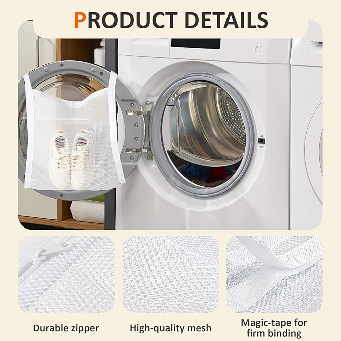 Sneaker Dryer & Washing Mesh Bag, Honeycomb Laundry Bag with Zipper & Strap, Reusable Shoe Dry Net for Dryer/Washing Machine, Fits Most Dryers (15.7" Size, 1 Pcs)
