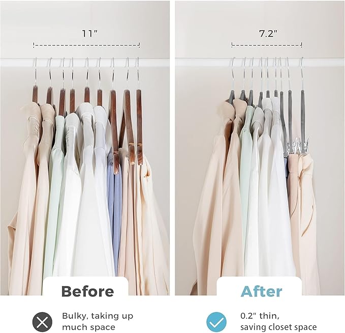 VECELO Premium Velvet Clothes Hangers Suit with Metal Clips (20 Pack)-Non Slip & Space-Saving with 1 Magic Hangers & 2 Tie Rack Excellent for Men and Women