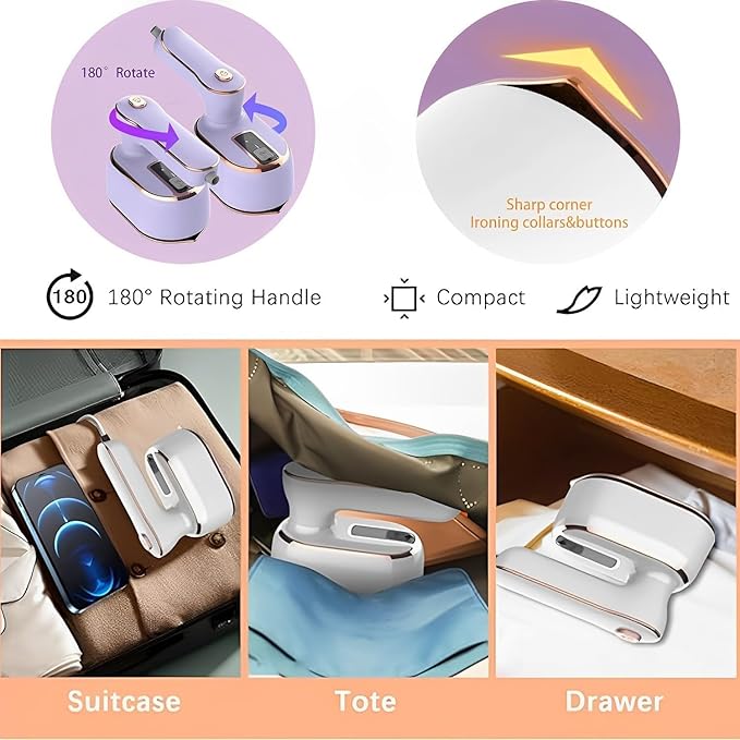 Mini Steam Iron for Clothes, Travel Steamer for Clothes Portable, Micro Steam Iron Mini Handheld Steamer Support Dry And Wet Ironing for Home Travel （Purple）