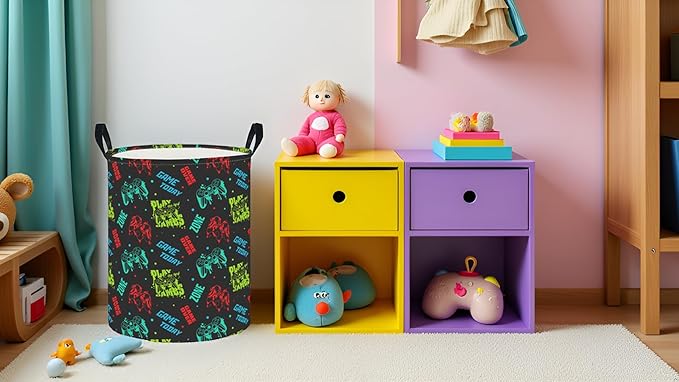 CLOCOR Large Laundry Basket,Waterproof Nursery Hamper,Collapsible Fabric Storage Container,Room Decor,Gift Basket（Game On