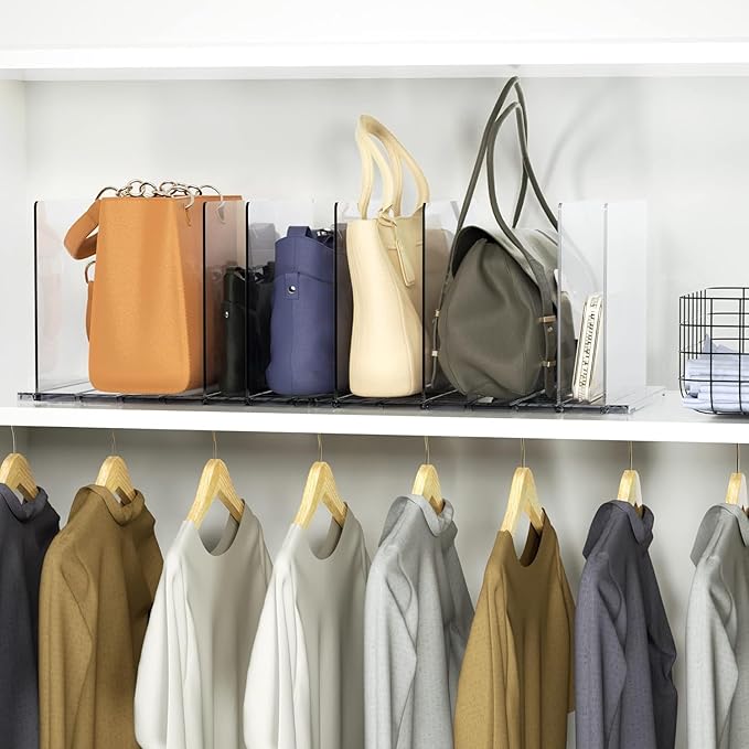 Purse Organizer for Closet，2-Pack 8 Clear Adjustable Acrylic Shelf Dividers for Closet Organization，Handbag Storage Organizer, Purse Separators Holder for Home Kitchen, Office