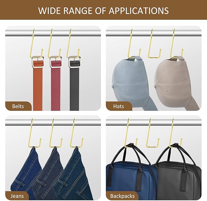 ZEDODIER 15 Pack Purse Hanger Closet, Bag Organizer Purse Hooks for Closet, Keeping Purses Visible and in Good Condition, Metal Hanging Backpack Holder Rack, Gold
