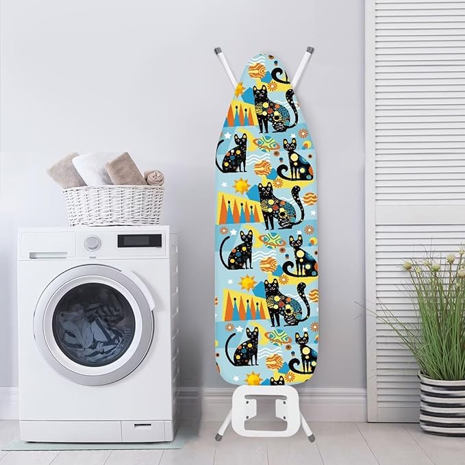 Black Cat Ironing Board Covers with Elastic Edge Non Stick Scorch Padded Ironing Board Covers Stain Resistant Hook and Loop Design Easy to Install
