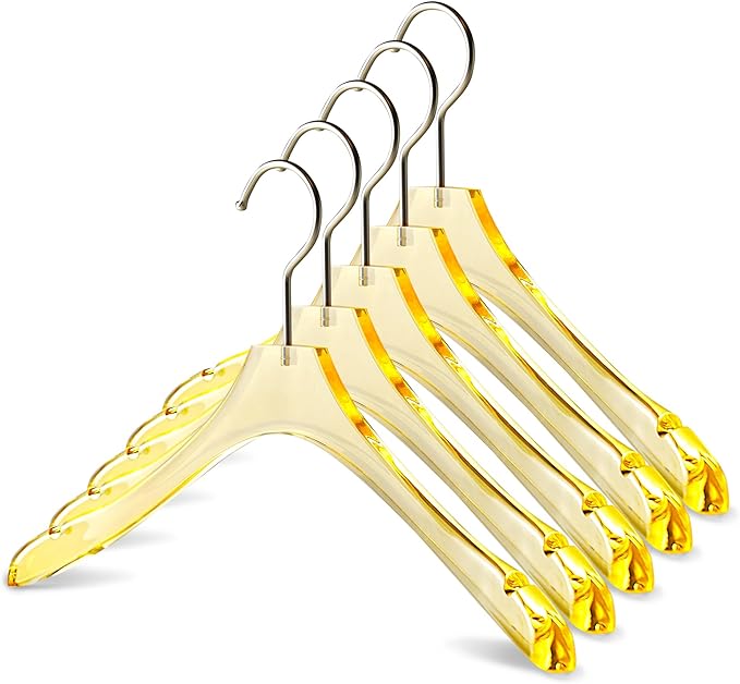 Acrylic Orange Clothes Hangers for Shirts/T-Shirts with Durable 360 Degree Silver Hook | Notched Shoulders | Premium Quality Acrylic Hangers | 5 Pack