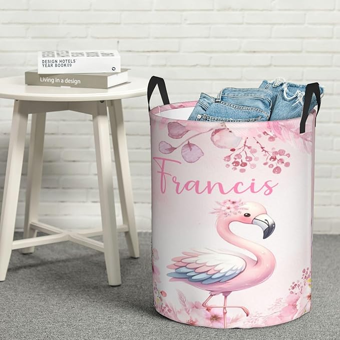 Personalized Flamingo Laundry Basket For Baby Kids Boys Girls Adult Custom Hamper Basket With Name For Bathroom Bedrooms Collapsible Baby Laundry Basket, Dirty Clothes Hamper With Handles