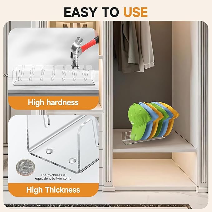 Acrylic Baseball Cap Organizer Rack 4-Pack - Holds 28 Hats, No Install Space Saving Display Stand for Closet, Bedroom, Entryway (Clear)