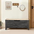 VECELO 43.3" Storage Bench, Shoe Bench with Handwoven Wicker Cushion, Ottoman Storage Trunk with Safety Hinges, Ideal for Entryway, Bedroom, Living Room, Gray