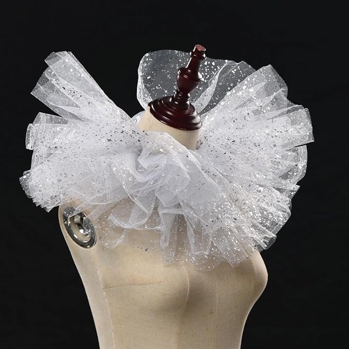 BLESSUME Victorian Retro Mesh Neck Ruff Ruffle Collar Layered Clown Neck Collar
