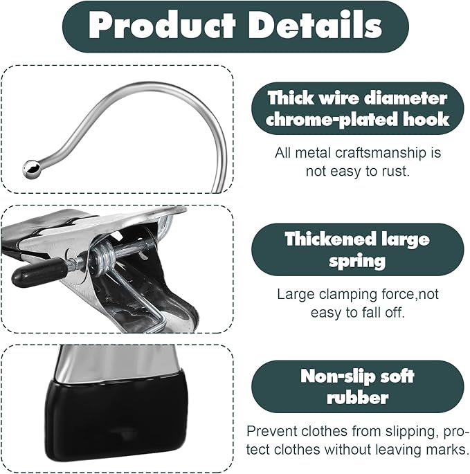 50 Pack Boot Hanger Clips Hooks, Heavy Duty Laundry Hooks with Clips, Portable Stainless Steel Clothes Pins Boot Clips for Hanging, Socks Towels Hats Pants Holder for Travel, Closet