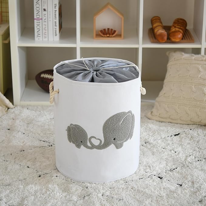 INough Baby Hamper Extra Large Nursery Hamper, 58L Kids Toys Basket Laundry Basket for Baby's Dirty Clothes Collapsible Storage Basket Canvas Clothes Hamper Toy Box Dorm Room Essentials for College