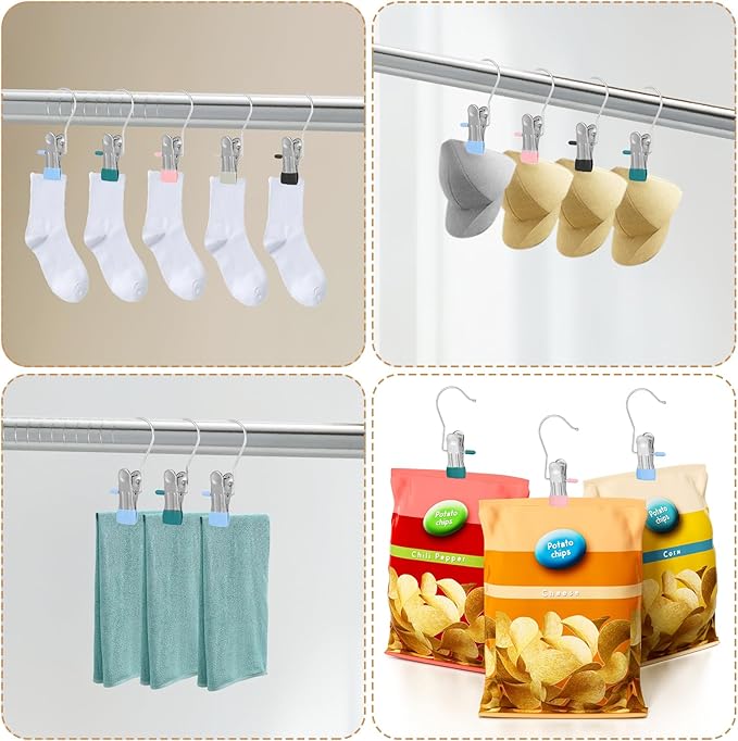 100 Pcs Boot Hangers Clips, Laundry Hook Hanging Portable Socks Towels Clothes Travel Drying Clothes Pins for Travel (Black + White + Pink + Blue + Dark Green)