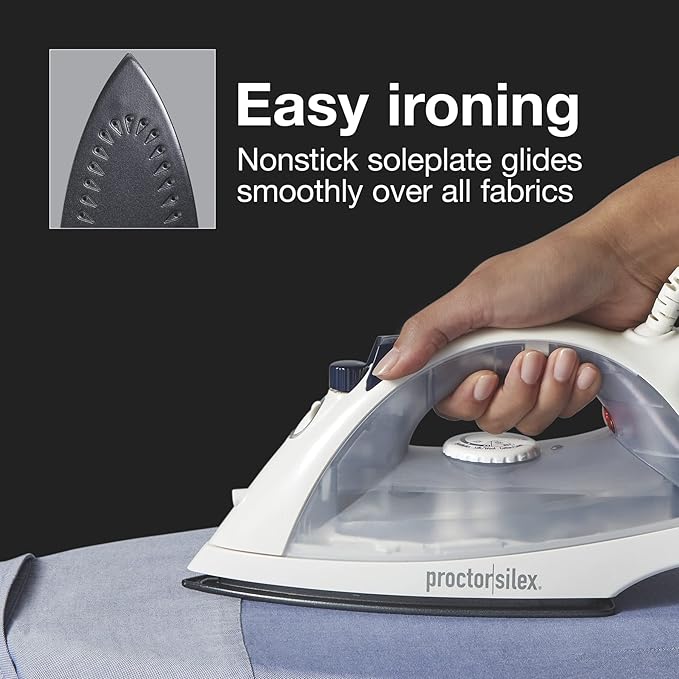 Proctor Silex Iron & Vertical Steamer for Clothes with Nonstick Soleplate, 1200 Watts, Adjustable Spray and Blast Steam Settings, Auto Shutoff, White (17150Y)