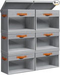 Large Storage Bins with Lids - 6 Pack Foldable Decorative Organizers with Clear Windows & Handles, Cube Storage Organizers for Clothes, Blankets, Sweaters, CD, Grey