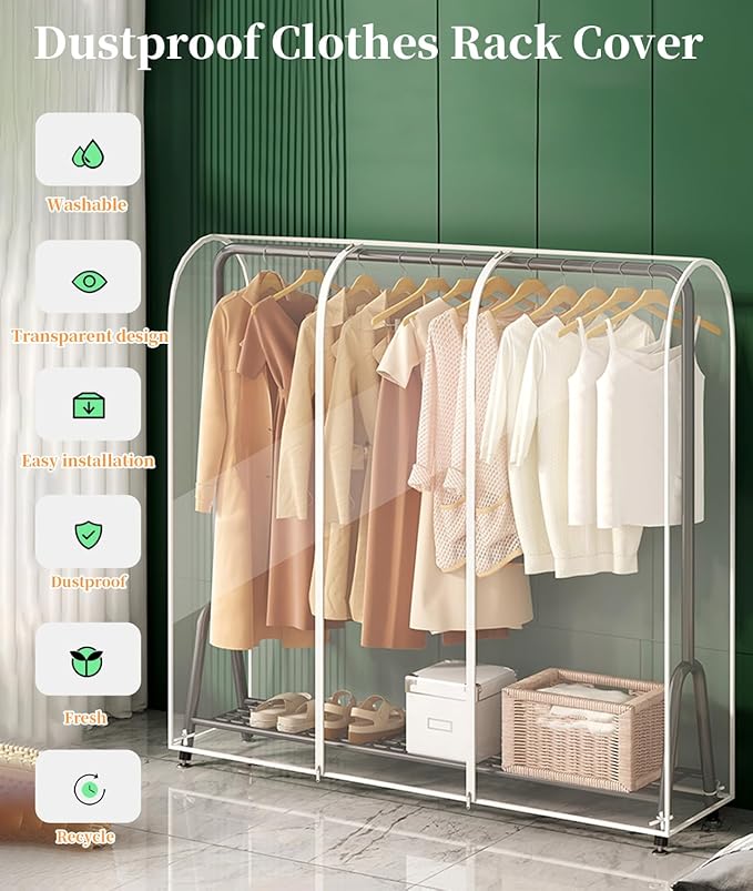 BAG WIZARD 6 Ft Clear Garment Rack Cover, 72" Dustproof Clothes Rack Cover with 2 Durable Zipper, Clothing Waterproof Hanger Protector