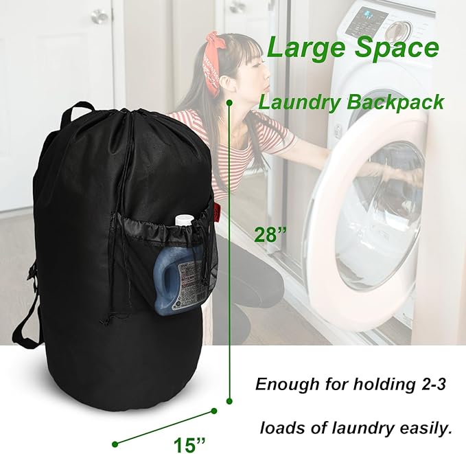 Large Laundry Bag Backpack with Padded Shoulder Straps,College Dorm Room Essentials Laundry Back pack,Adjustable Chest Clasp,Laundry Bookbag for Travel,Laundromat,Apartment,Students