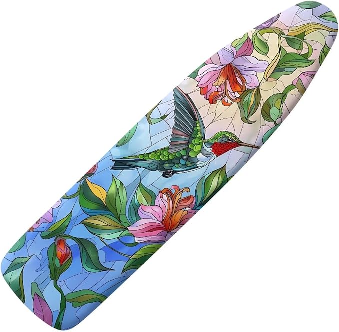 Hummingbird Ironing Board Covers 16 x 54 Inch, Easy Fit, Scorch Resistant, Pink Floral Printed Smooth Replacement Ironing Board Cover and Pad