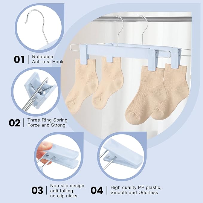 20 Pack Pants Hangers with Adjustable Non-Slip Clips Anti-Rust Hanging Hook for Trouser,Skirts,Jeans,Clothes Hangers Blue