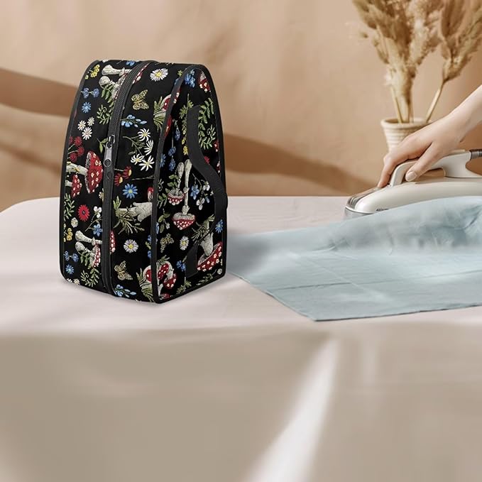 Mushroom Daisy Flower Butterfly Print Steam Iron Storage Bag Portable Garment Steamer Case Lightweight Travel Iron Organizer Waterproof & Dustproof Carrier Bag, Case Only