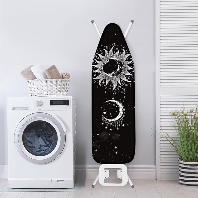 Flashideas Gothic Sun Moon Ironing Board Cover with Elastic Edge Non Stick Scorch Stain Resistant Cover Heavy Duty Iron Pad Covers Standard Boards with Hook and Loop Fastener Strap