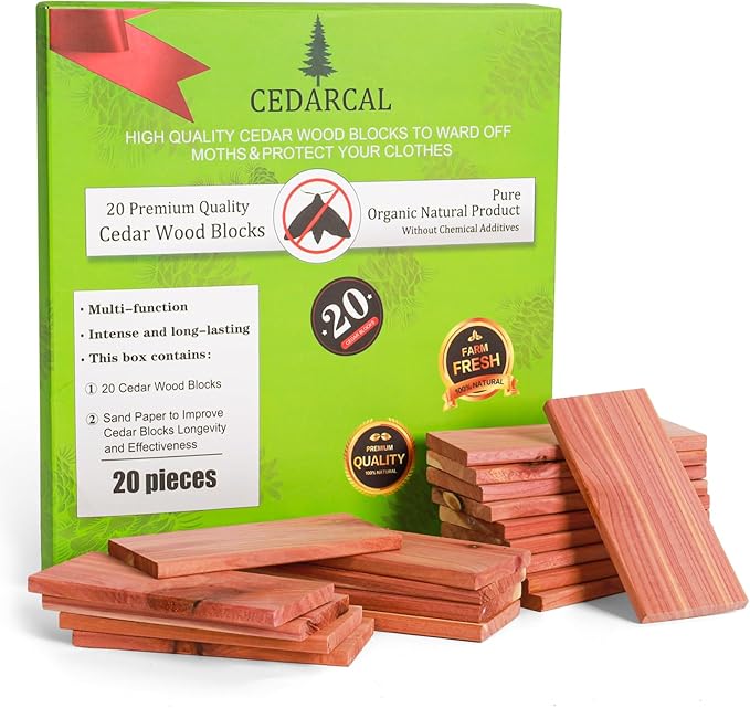 Cedar Blocks for Clothes Storage 20 PCS - Premium Cedar Hangers with 100% Pure Cedar Wood Planks - Used for Closet wardrobes, Boxes, Drawers and Bins.