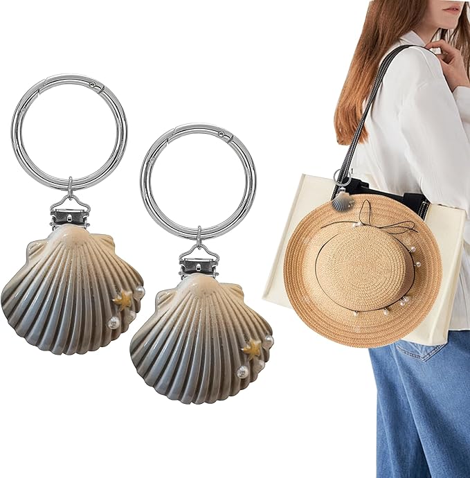 2Pcs Hat Clip for Travel on Bag - Shell Beach Cruise Essentials Accessory for Handbag Backpack Luggage Purse Travel