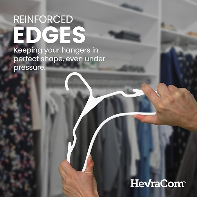 HevraCom Clothes Hangers Strong Heavy Duty Non Slip Hangers 50 Pack - Space Saving Coat and Pants Hangers, Skirt Hanger and Pant Hanger for Closet Organization and Storage, Hangers Plastic 50 Pack