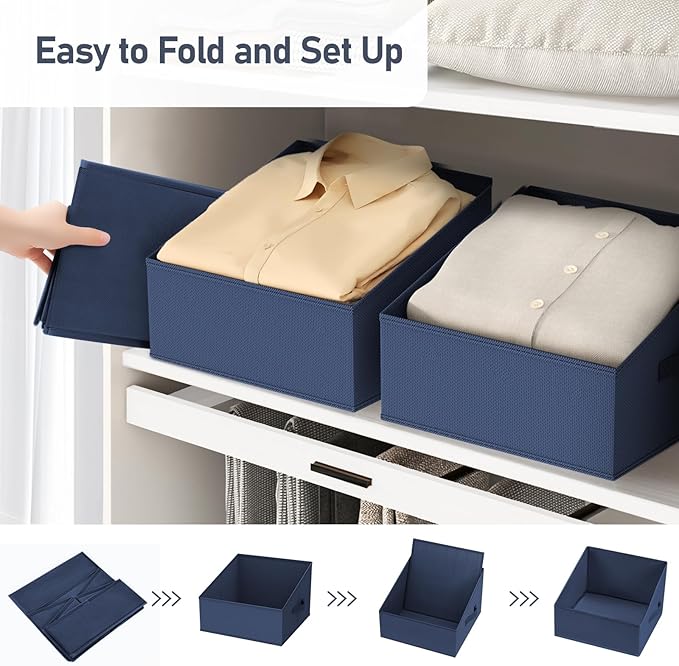 DIMJ Closet Storage Bins 6 Pack - Fabric Storage Baskets for Shelves, Collapsible Clothes Organizer with Handles, Trapezoid Shelf Organization Storage Cubes for Purse, Toys, Books, Towel, Clothes