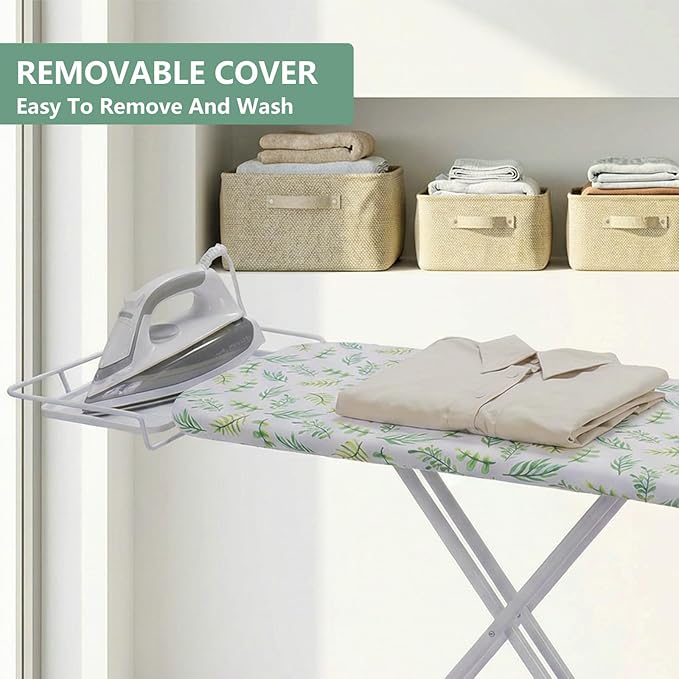 SheeChung Ironing Board 13"x43",Foldable Ironing Boards with Iron Rest,Compact Ironing Board for Small Space,Heat Resistant Cover,7 Adjustable Height,Heavy Duty Sturdy Legs,Yellow Leaf