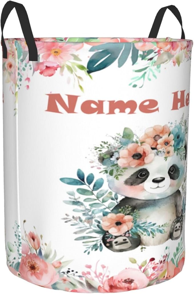 Personalized Panda Laundry Basket For Baby Kids Boys Girls Adult Custom Hamper Basket With Name For Bathroom Bedrooms Collapsible Baby Laundry Basket, Dirty Clothes Hamper With Handles