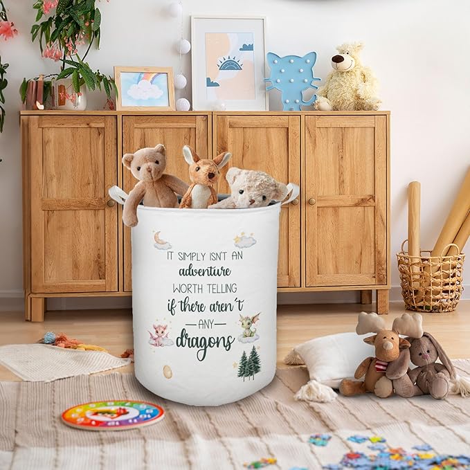 Dragon Nursery Kids Laundry Basket, Toybox for Boys Room, Dragon Fantasy Nursery Laundry Basket Hamper Waterproof Collapsible Clothes Toys Storage Bin Organizer for Kids Room Playroom Bathroom