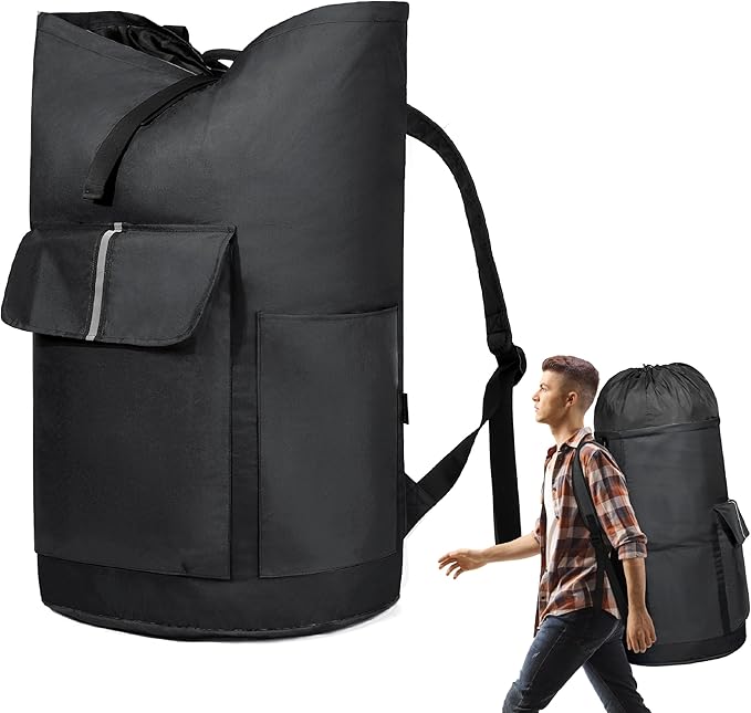 BeeGreen Black-Laundry-Bag-Backpack-Extra-Large-Heavy-Duty, 125L Portable Travel Laundry Backpack with Shoulder Straps & Extendable Clothes Hamper 3 Pockets for Dorm Apartment