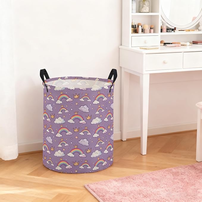 ESSME Kids Laundry Basket,Rainbow Hamper Collapsible Canvas Waterproof Storage Bin for Boys, Cute Hamper,Gift Baskets(Rainbow)